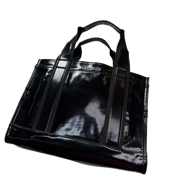 Tory Burch Patent Nylon Tote Bag Big Logo Black - Picture 10 of 16